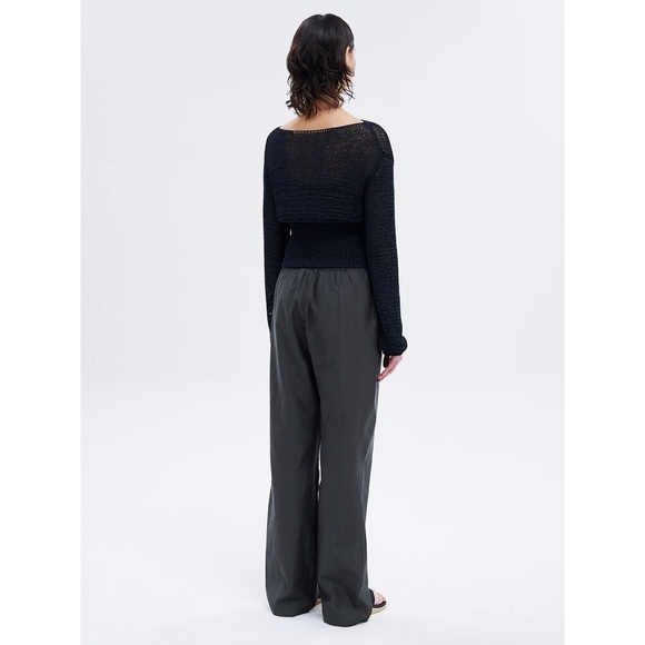 Paloma Wool Mosto Sweater in Navy Blue Knit Net Mesh Layer Smocked Bottom Slinky - Picture 6 of 11